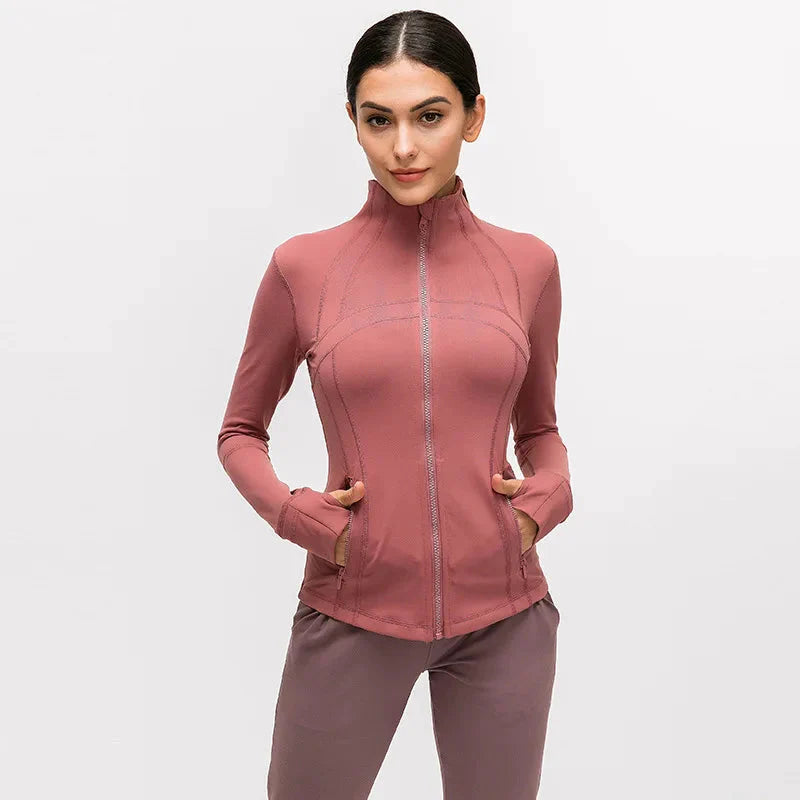 Women's Nylon Stretch Zipper Running Jacket with Long Sleeves Liograft