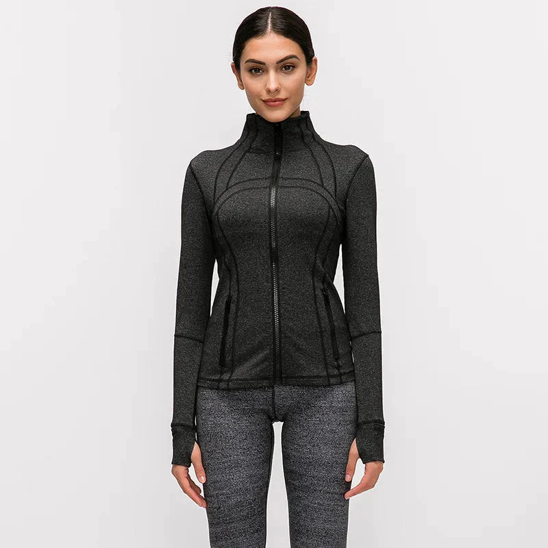 Women's Nylon Stretch Zipper Running Jacket with Long Sleeves Liograft