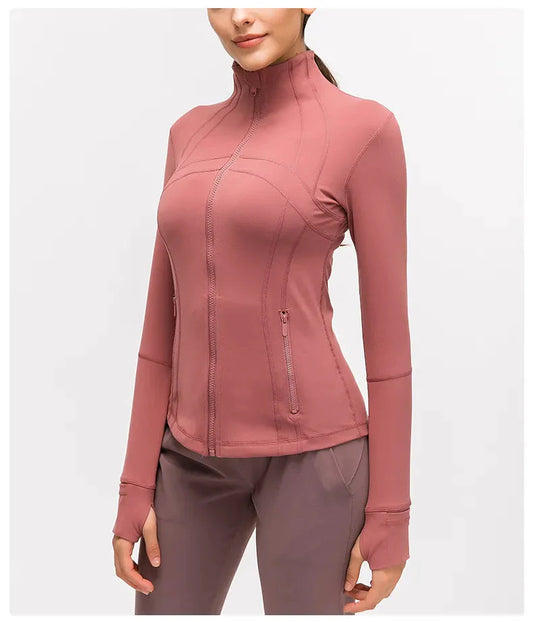 Women's Nylon Stretch Zipper Running Jacket with Long Sleeves Liograft