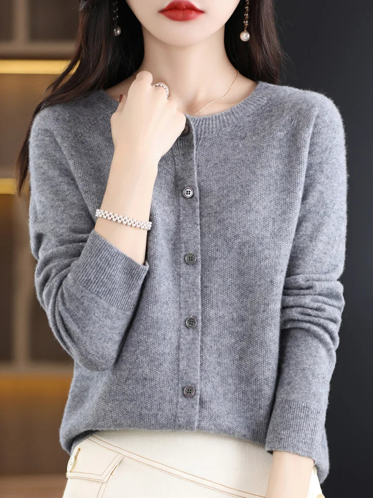 Women's Pure Merino Wool Turtleneck Cardigan Sweater Liograft