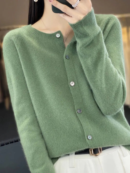 Women's Pure Merino Wool Turtleneck Cardigan Sweater Liograft