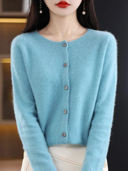 Women's Pure Merino Wool Turtleneck Cardigan Sweater Liograft