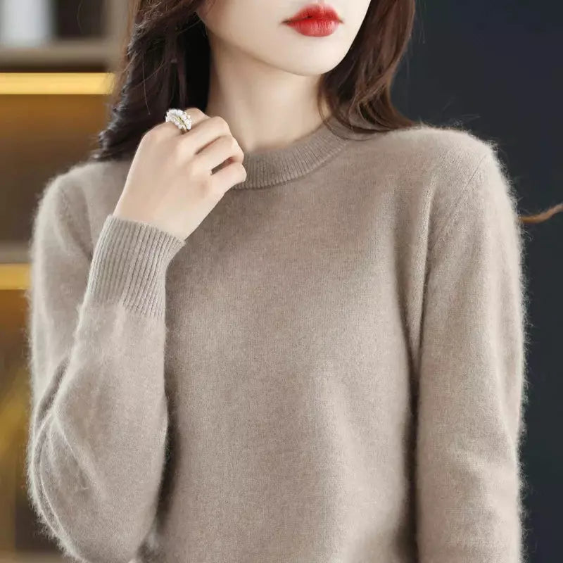 Women's Pure Mink Fleece Sweater with Round Neck Liograft