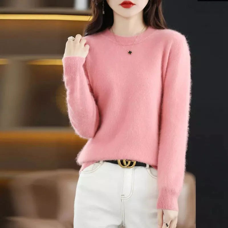 Women's Pure Mink Fleece Sweater with Round Neck Liograft