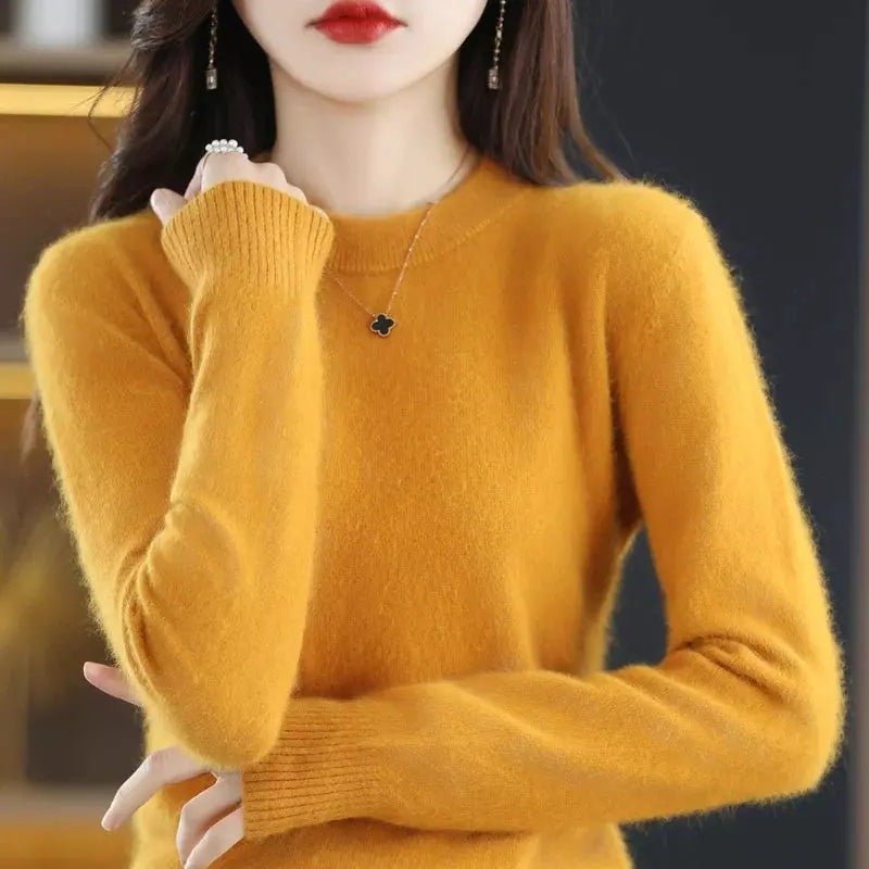 Women's Pure Mink Fleece Sweater with Round Neck Liograft