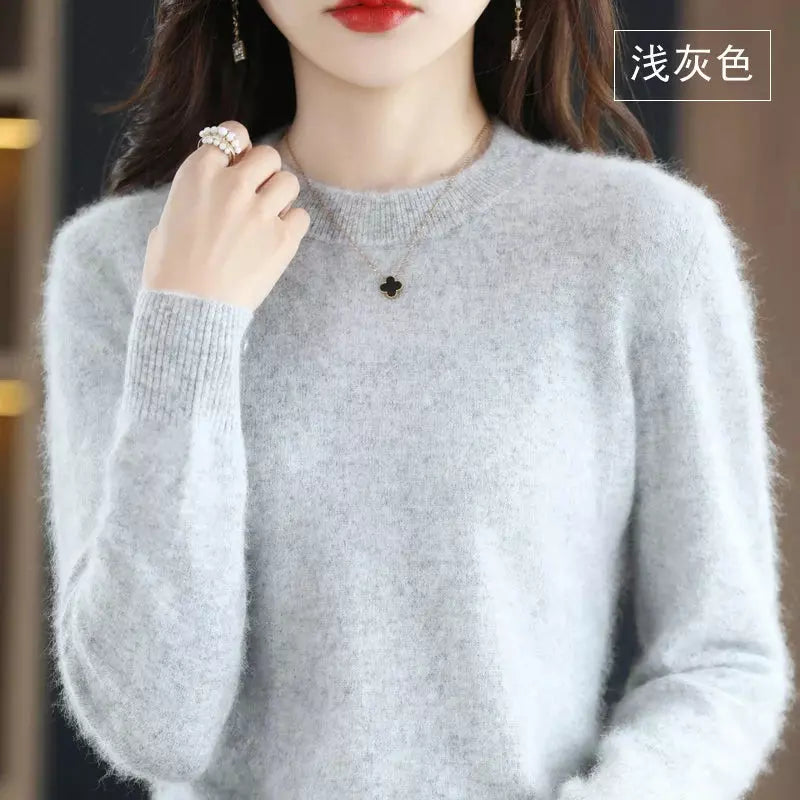 Women's Pure Mink Fleece Sweater with Round Neck Liograft