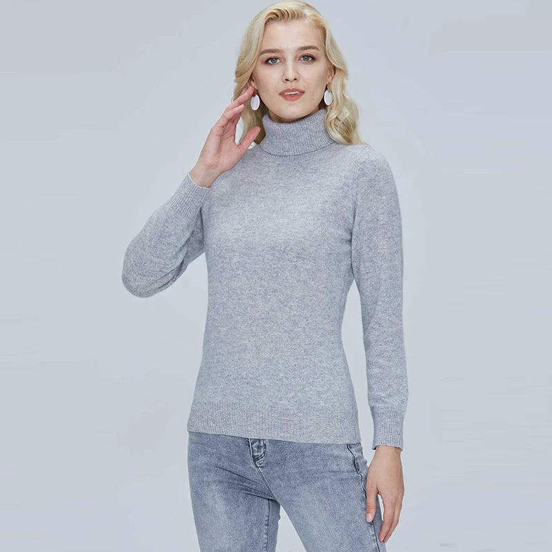 Women's Soft and Warm Merino Wool Turtleneck Sweater - Cozy Knitted Pullover Liograft