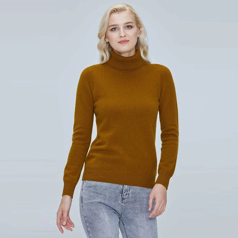 Women's Soft and Warm Merino Wool Turtleneck Sweater - Cozy Knitted Pullover Liograft