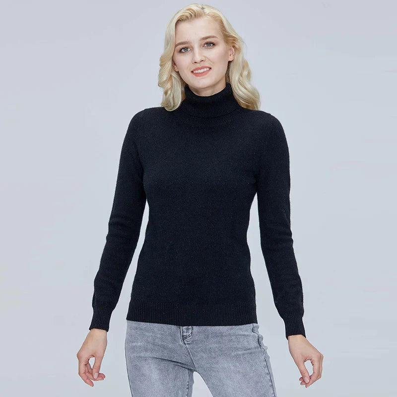 Women's Soft and Warm Merino Wool Turtleneck Sweater - Cozy Knitted Pullover Liograft