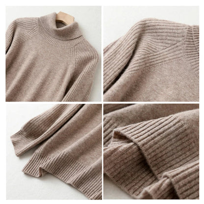 Women's Stylish 100% Merino Wool Turtleneck Sweater Liograft