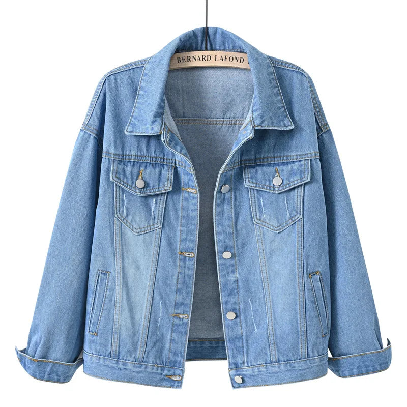 Women's Stylish Denim Jacket with Button Closure - Spring/Autumn Collection - Premium  from Liograft - Just $48.95! Shop now at Liograft