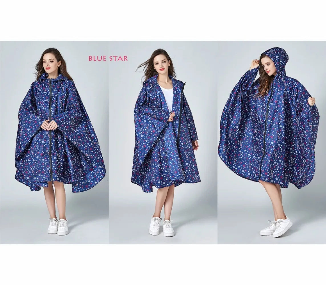 Women's Stylish Waterproof Rain Poncho Coloful Print Raincoat with Hood and Zipper - Premium  from Liograft - Just $37.95! Shop now at Liograft