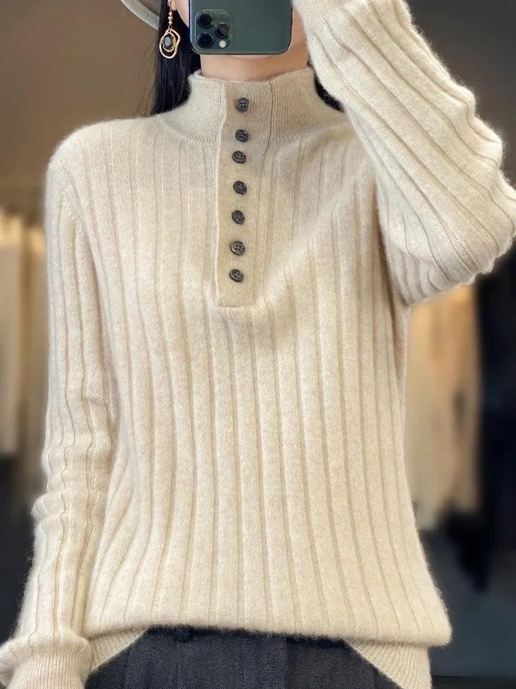 Women's Thick Merino Wool Turn-Down Collar Sweater for Autumn and Winter - Premium  from Liograft - Just $54.95! Shop now at Liograft
