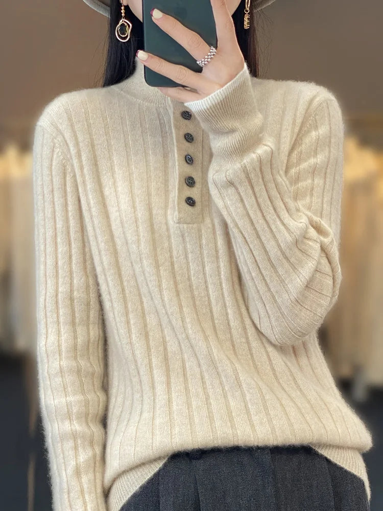 Women's Thick Merino Wool Turn-Down Collar Sweater for Autumn and Winter - Premium  from Liograft - Just $54.95! Shop now at Liograft