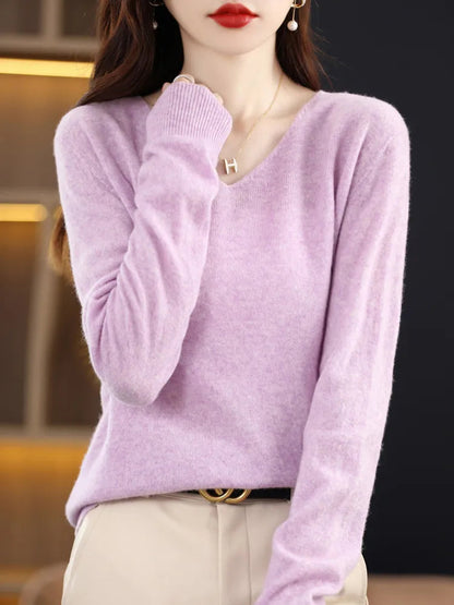 Women's V-Neck Fine Merino Wool Sweater by Aliselect 2023 - Premium  from Liograft - Just $39.95! Shop now at Liograft