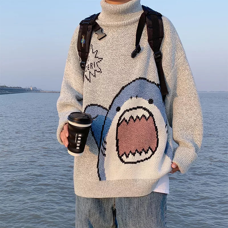 ZAZOMDE Men's High-Neck Shark Sweater - 2023 Winter Harajuku Style Oversized Turtleneck - Premium  from Liograft - Just $58.95! Shop now at Liograft