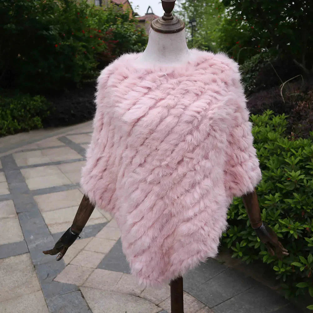 Winter Knitted Natural rabbit fur Poncho Fashion Rabbit Fur Shawl Genuine Rabbit Fur warps Women  Fur Poncho - Premium  from Liograft - Just $38.95! Shop now at Liograft