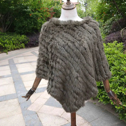 Winter Knitted Natural rabbit fur Poncho Fashion Rabbit Fur Shawl Genuine Rabbit Fur warps Women  Fur Poncho - Premium  from Liograft - Just $38.95! Shop now at Liograft